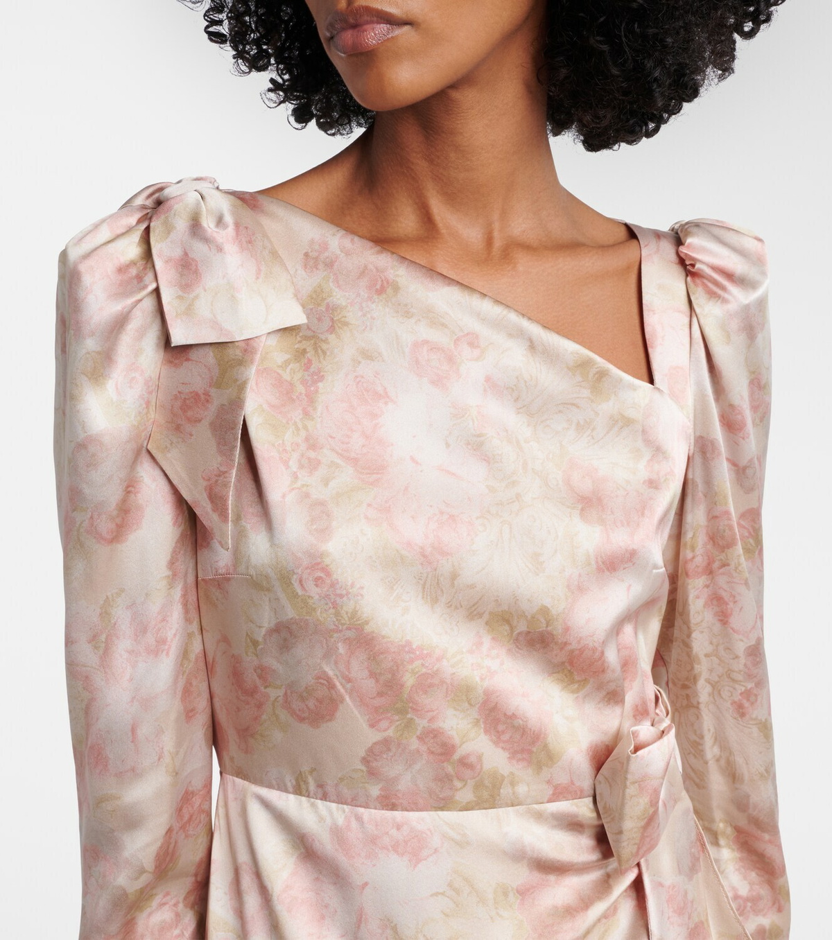 Alessandra Rich Bow-detail floral silk satin midi dress