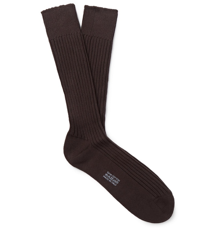 Photo: TOM FORD - Ribbed Cotton Socks - Brown