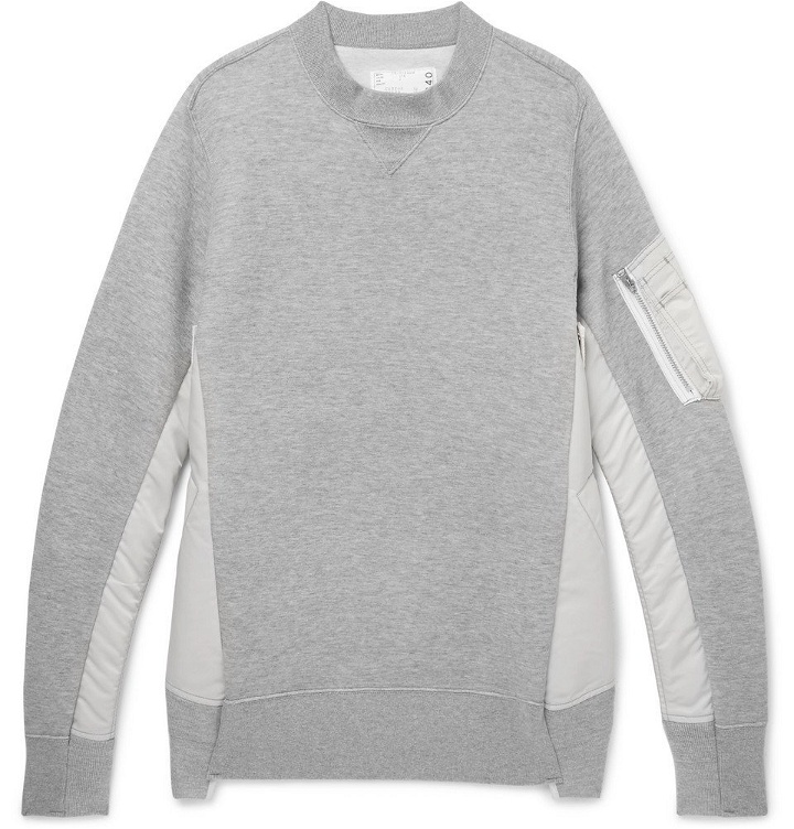 Photo: Sacai - Oversized Nylon-Panelled Loopback Cotton-Blend Jersey Sweatshirt - Gray