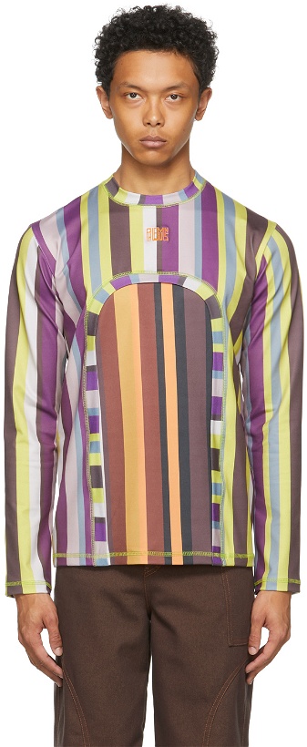Photo: Phlemuns Multicolor Striped Backless Long Sleeve T-Shirt