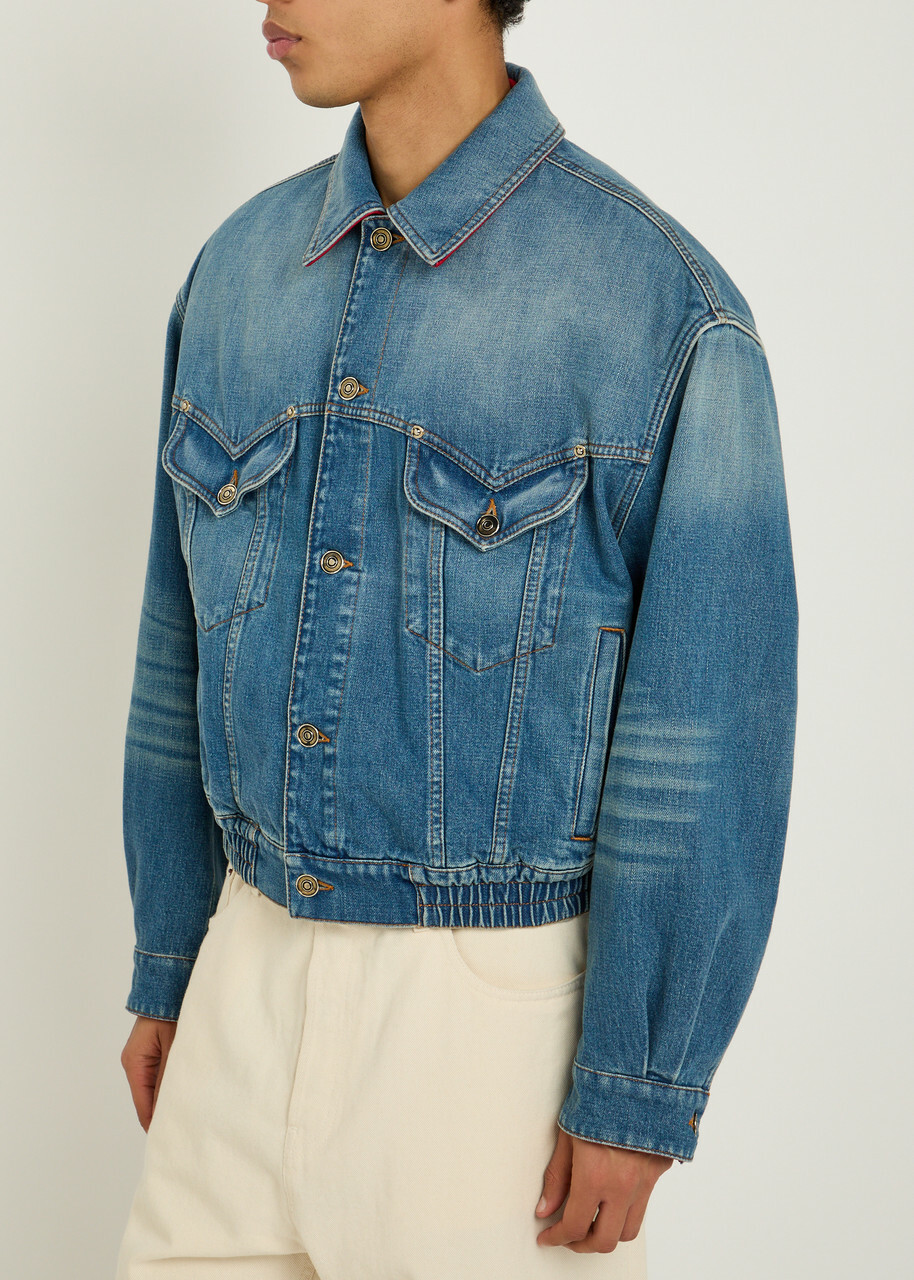 Versace Leather-collar Denim Jacket Blue