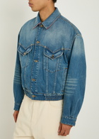 Versace Leather-collar Denim Jacket Blue