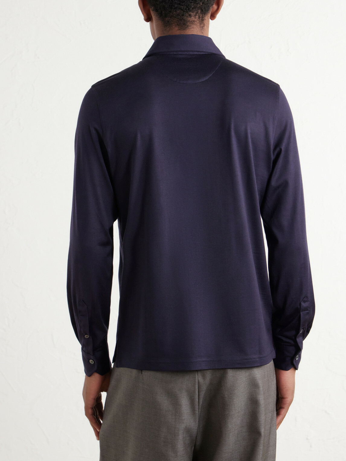 FEDELI - Helium Wool-Jersey Polo Shirt - Blue
