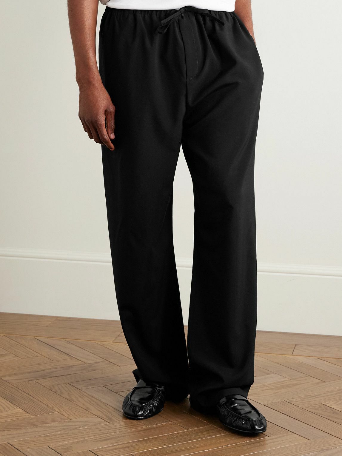 The Row - Xon Wide-Leg Wool-Crepe Drawstring Trousers - Black The Row