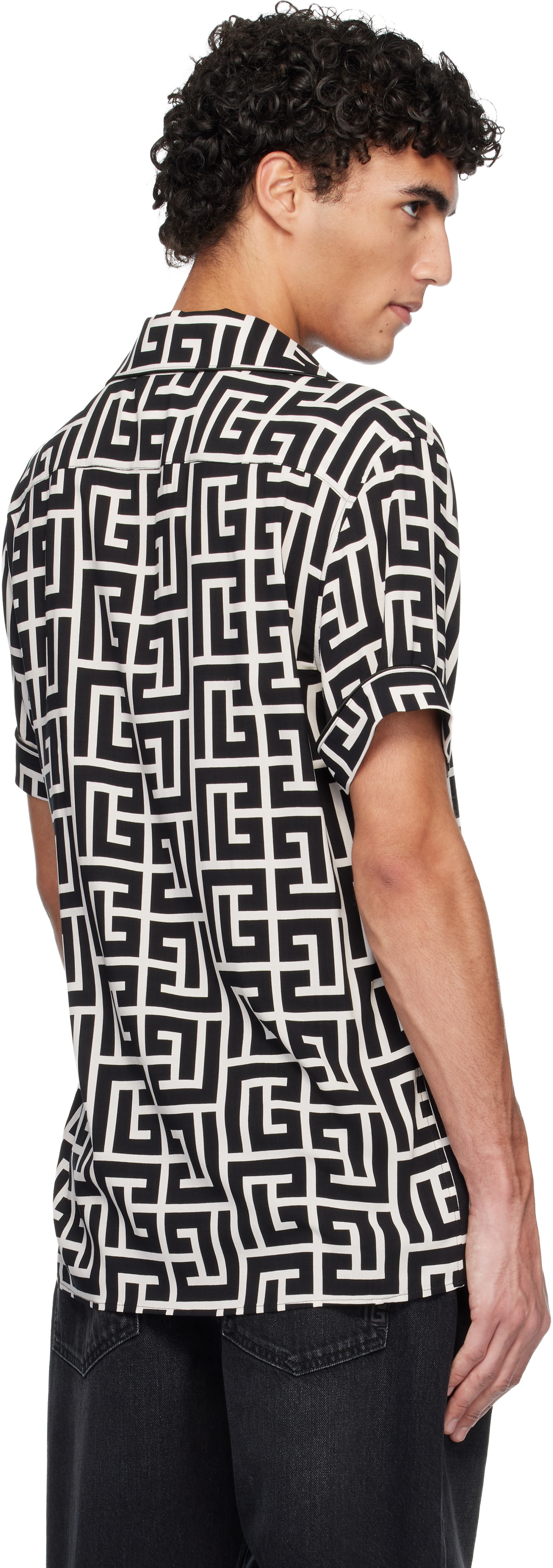 Balmain Black & White Pyjama Monogrammed Print Shirt