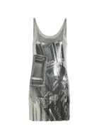 Rabanne Printed Chainmail Mini Dress White And Blue