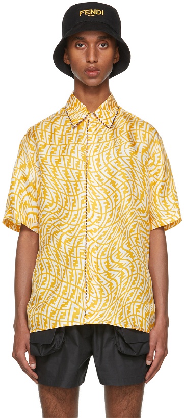 Photo: Fendi Yellow Silk FF Vertigo Short Sleeve Shirt