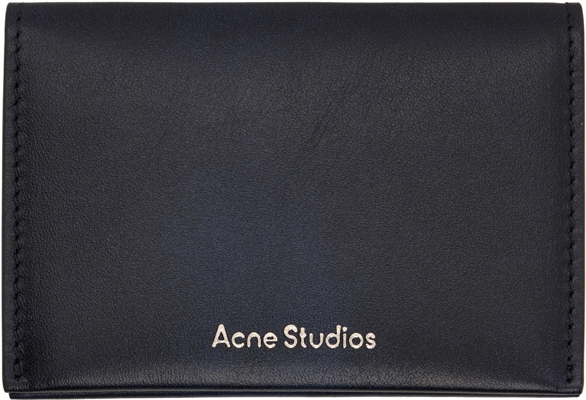 Acne Studios Navy Folded Leather Card Holder