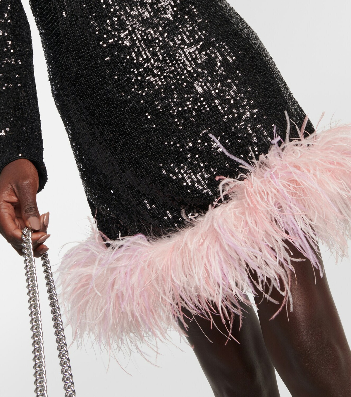 Self-Portrait Feather-trimmed sequined minidress Self-Portrait