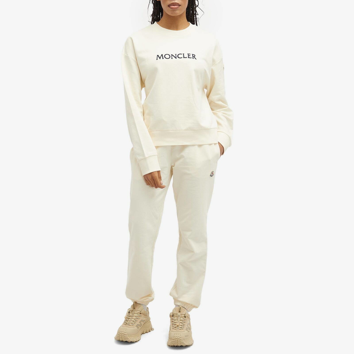 Tシャツ・カットソー MONCLER Women Tunic Tops K10938G0001689A1K 037 WHITE MONCLER WOMEN Pearl-Embroidered Logo Cotton T-Shirt White