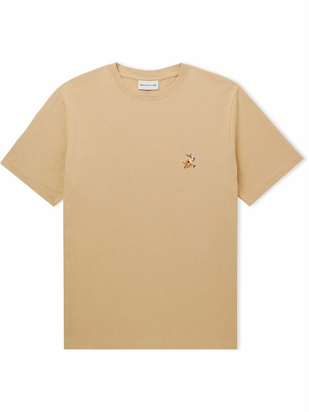 Photo: Maison Kitsuné - Logo-Appliquéd Cotton-Jersey T-Shirt - Brown