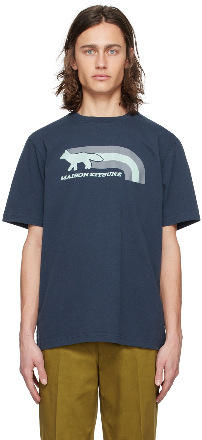 【送料&関税込】Maison KitsunAC Flash Fox Blue T-shirt Navy Flash Fox T-Shirt by Maison Kitsuné on Sale