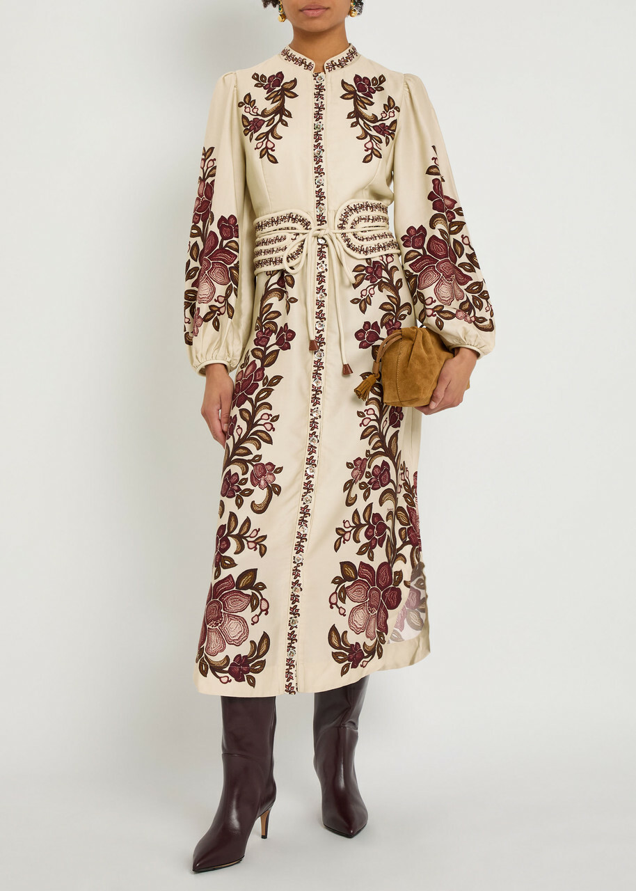 Farm Rio Renata Floral-print Twill Midi Dress White