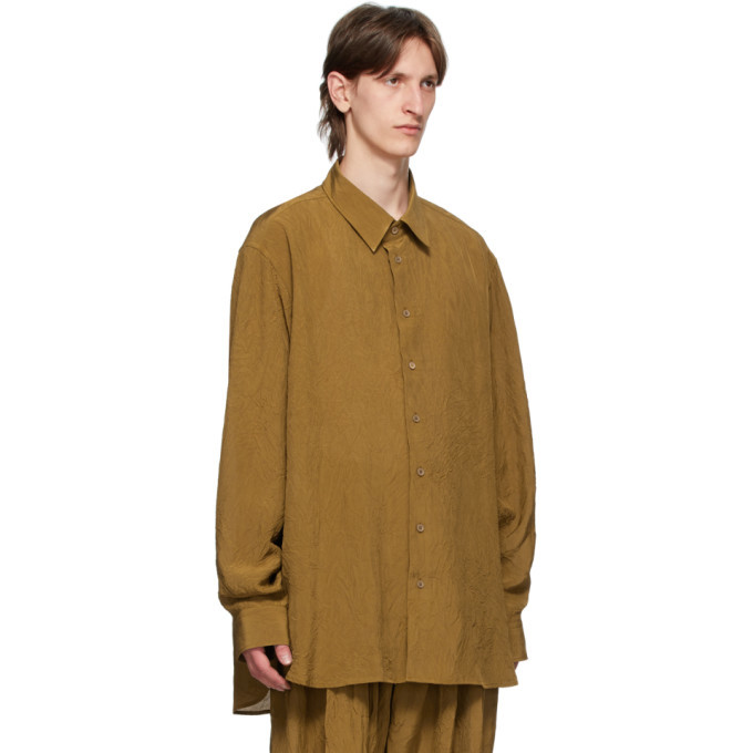 HED MAYNER 23ss リネンブラウンシャツ Hed Mayner Brown Viscose Open Back Shirt Hed Mayner