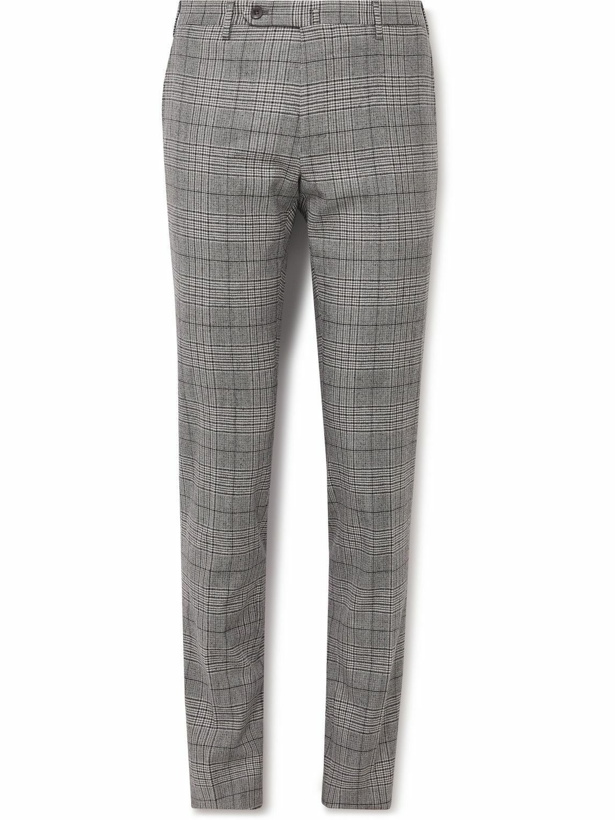 Photo: Incotex - Slim-Fit Tapered Prince of Wales Checked Virgin Wool-Blend Trousers - Gray