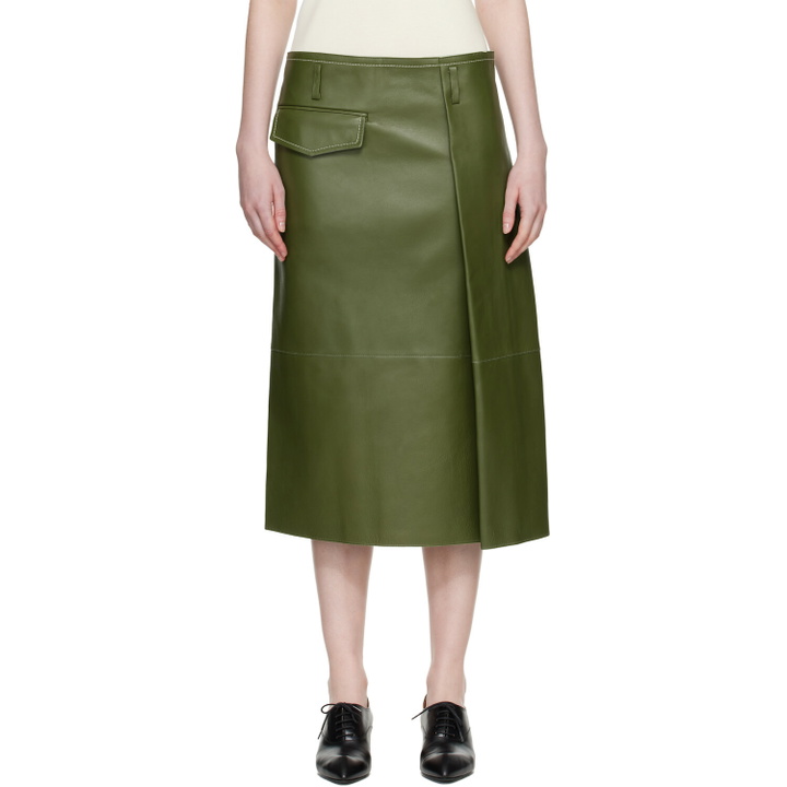 Photo: Marni Green Pocket Bonded Nappa Leather Midi Skirt