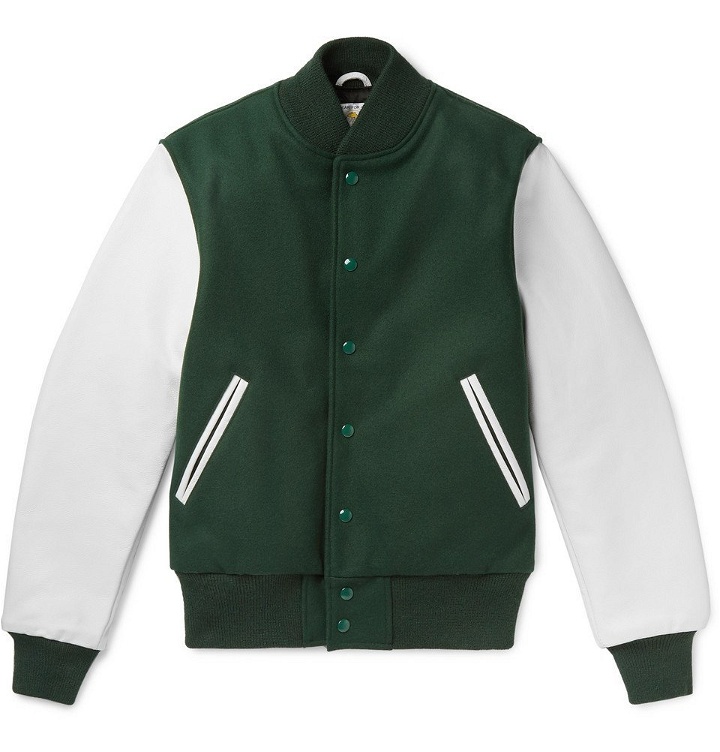 Photo: Golden Bear - Wool-Blend and Leather Bomber Jacket - Men - Green