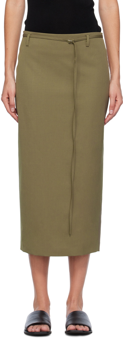 ST. AGNI Khaki Belted Midi Skirt