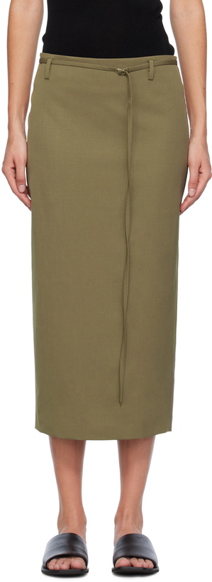 Photo: ST. AGNI Khaki Belted Midi Skirt