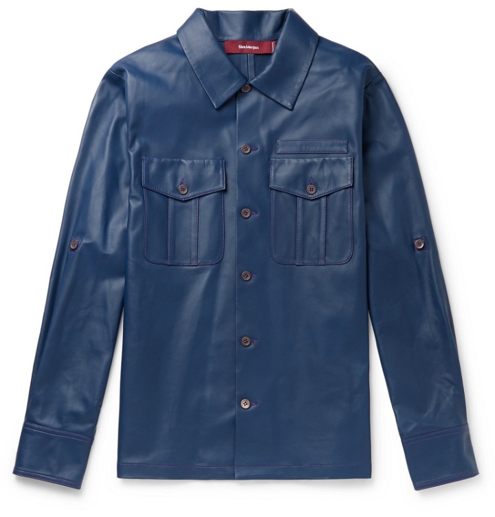Photo: Sies Marjan - Oliver Leather Shirt Jacket - Blue