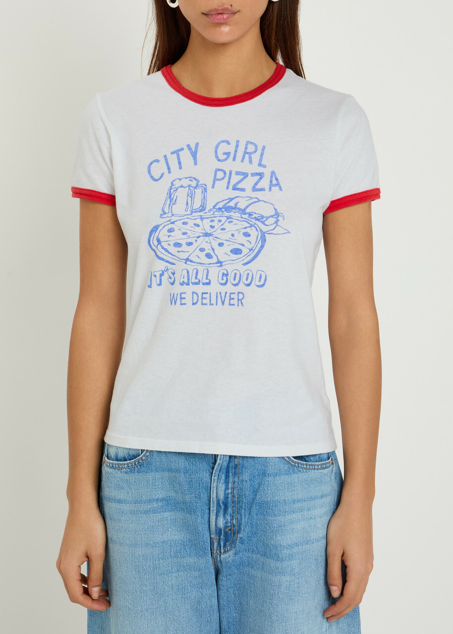 Mother The Lil Goodie Ringer Printed Cotton T-shirt White