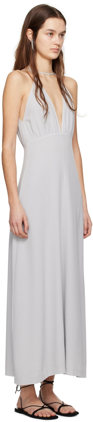 slim fit dress slacks Backless Halterneck Maxi Dress in Silver - XL