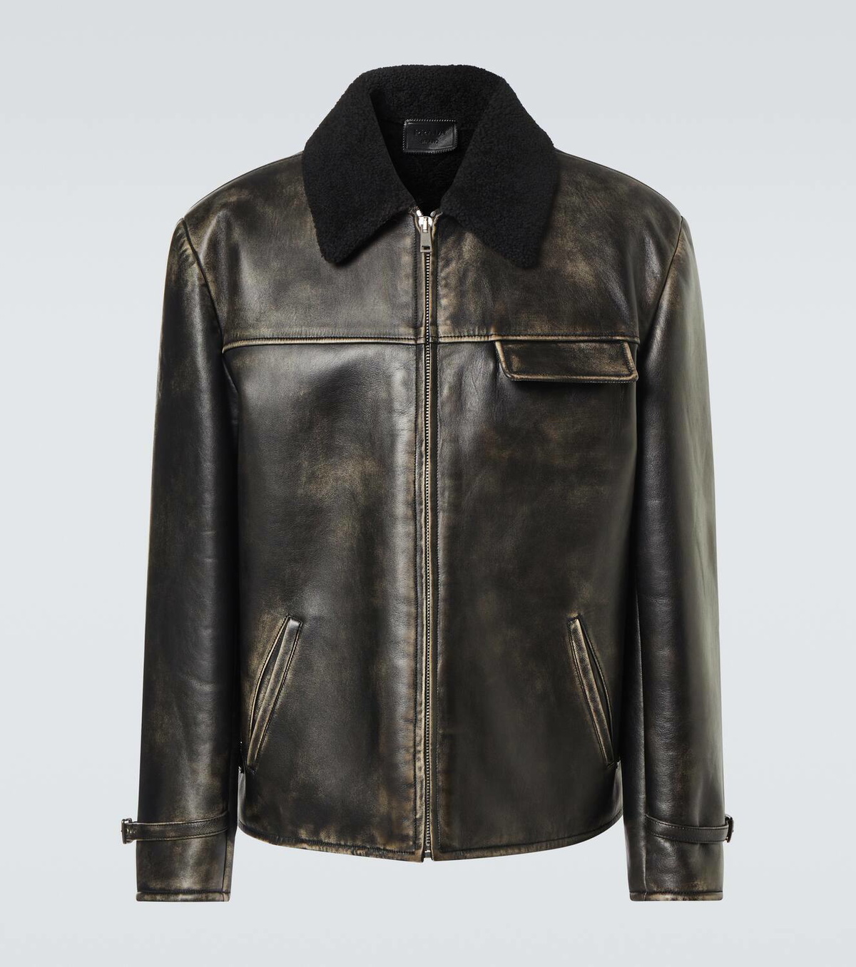 Prada Shearling-trimmed leather jacket Prada