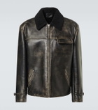 Prada Shearling-trimmed leather jacket