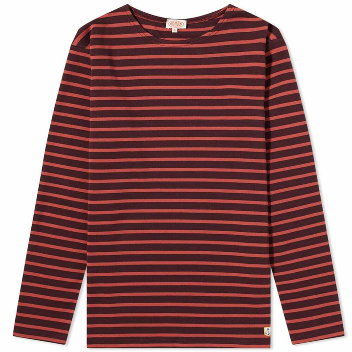 Photo: Armor-Lux Men's Long Sleeve Classic Breton T-Shirt in Dark Burgundy/Manganese