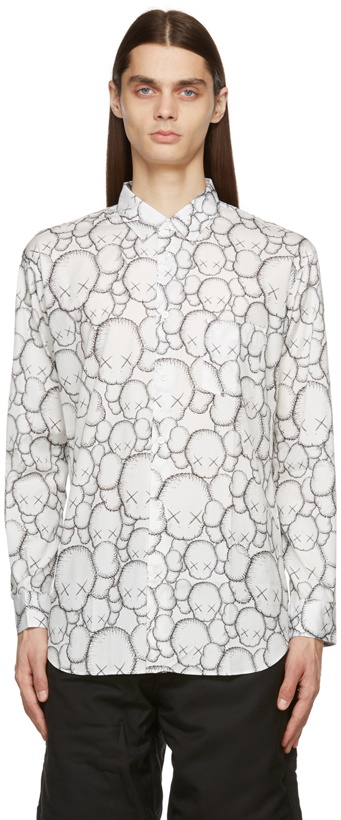 Photo: Comme des Garçons Shirt White KAWS Edition Printed Pattern Shirt