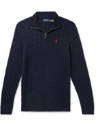 Polo Ralph Lauren - Logo-Embroidered Cable-Knit Wool and Cashmere-Blend Half-Zip Sweater - Blue