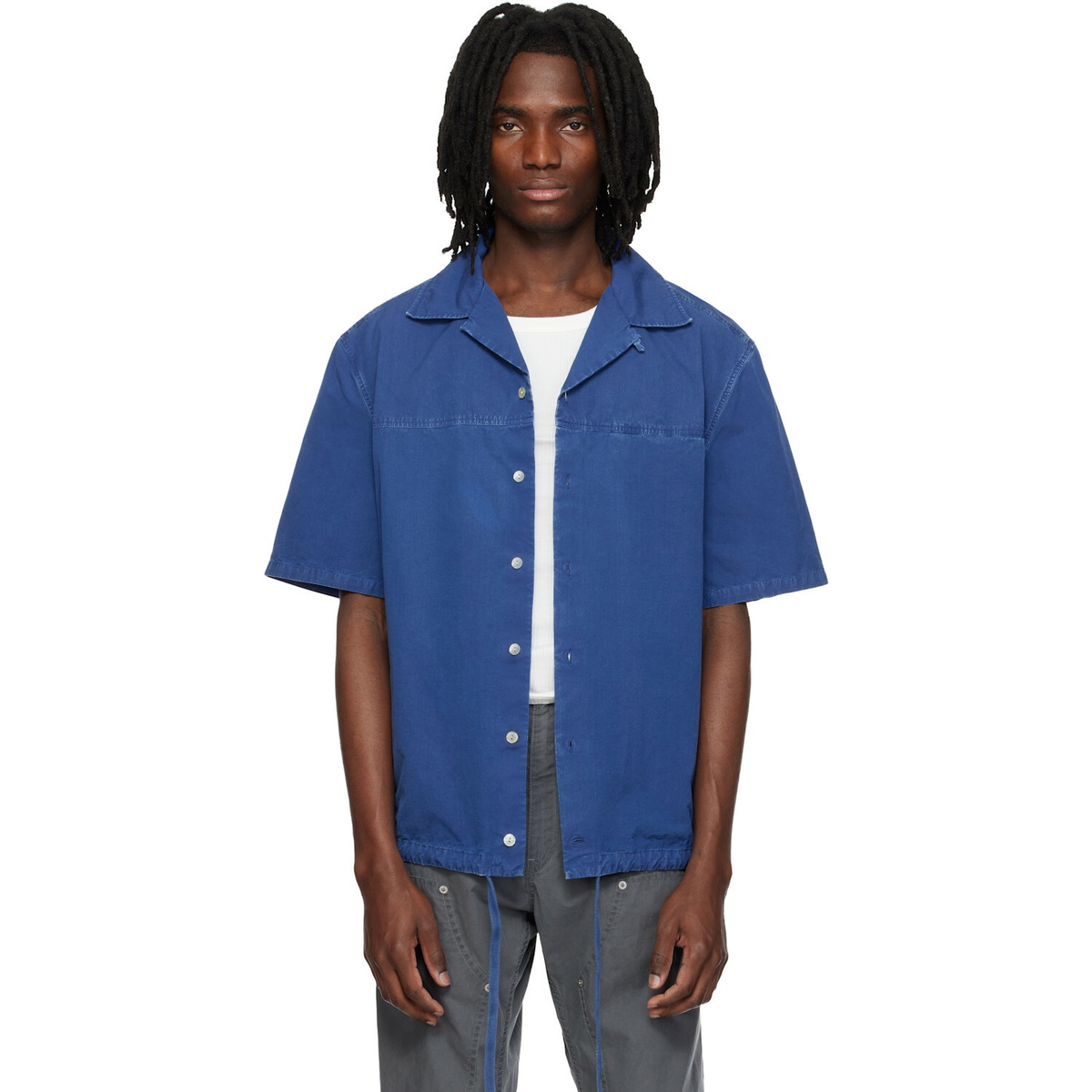 Marni Blue Drawstring Hem Cotton Shirt