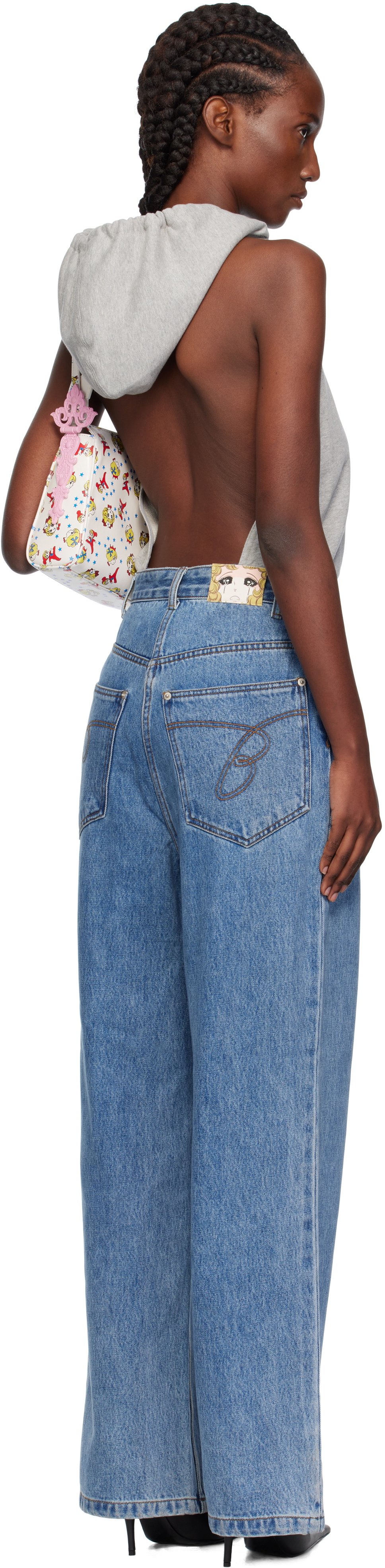 Pushbutton Gray & Blue Halter Hoodie Denim Jumpsuit