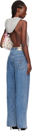 Pushbutton Gray & Blue Halter Hoodie Denim Jumpsuit