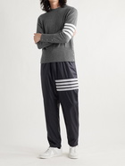 THOM BROWNE - Slim-Fit Striped Grosgrain-Trimmed Cashmere Sweater - Gray