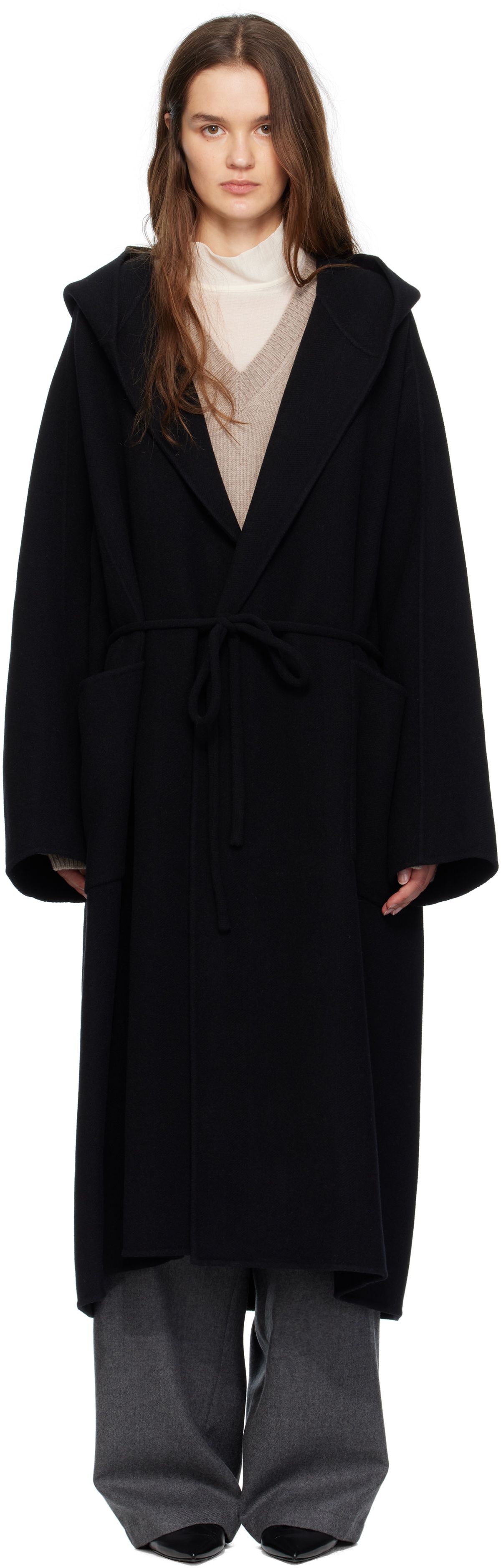 LE17SEPTEMBRE Black Hooded Long Coat