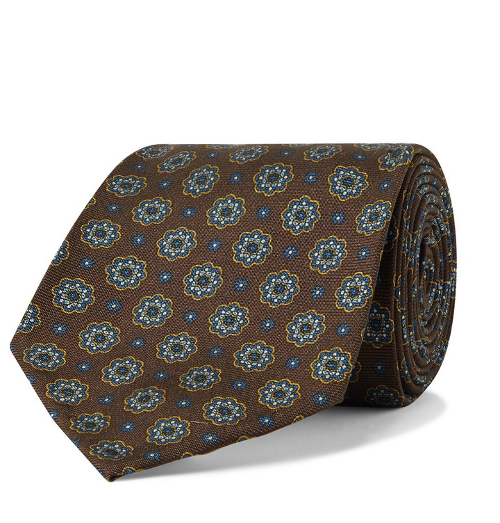 Photo: Rubinacci - 8cm Printed Silk-Twill Tie - Brown