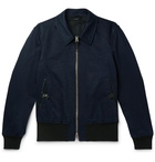 TOM FORD - Slim-Fit Leather-Trimmed Cotton and Linen-Blend Twill Bomber Jacket - Men - Navy