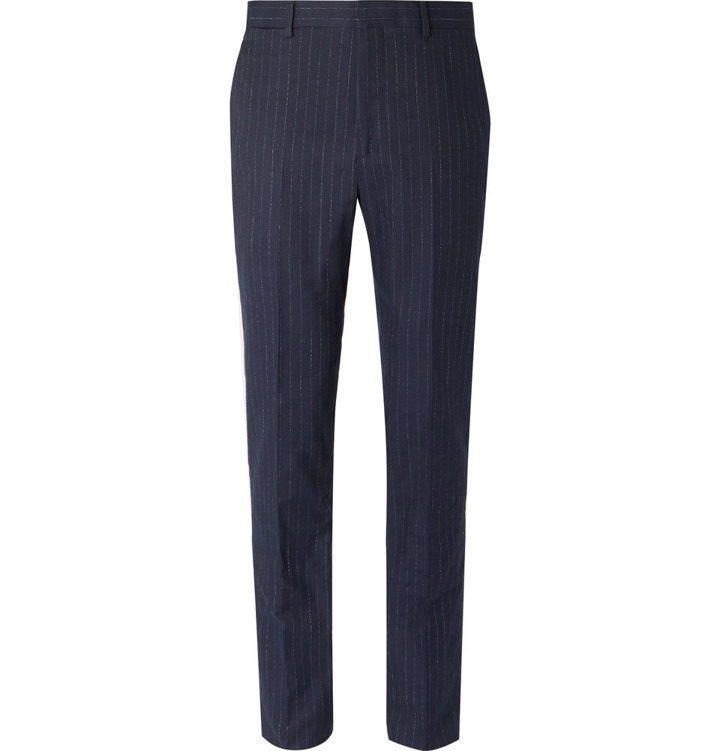 Photo: Polo Ralph Lauren - Navy Slim-Fit Pinstriped Stretch Cotton and Wool-Blend Suit Trousers - Navy