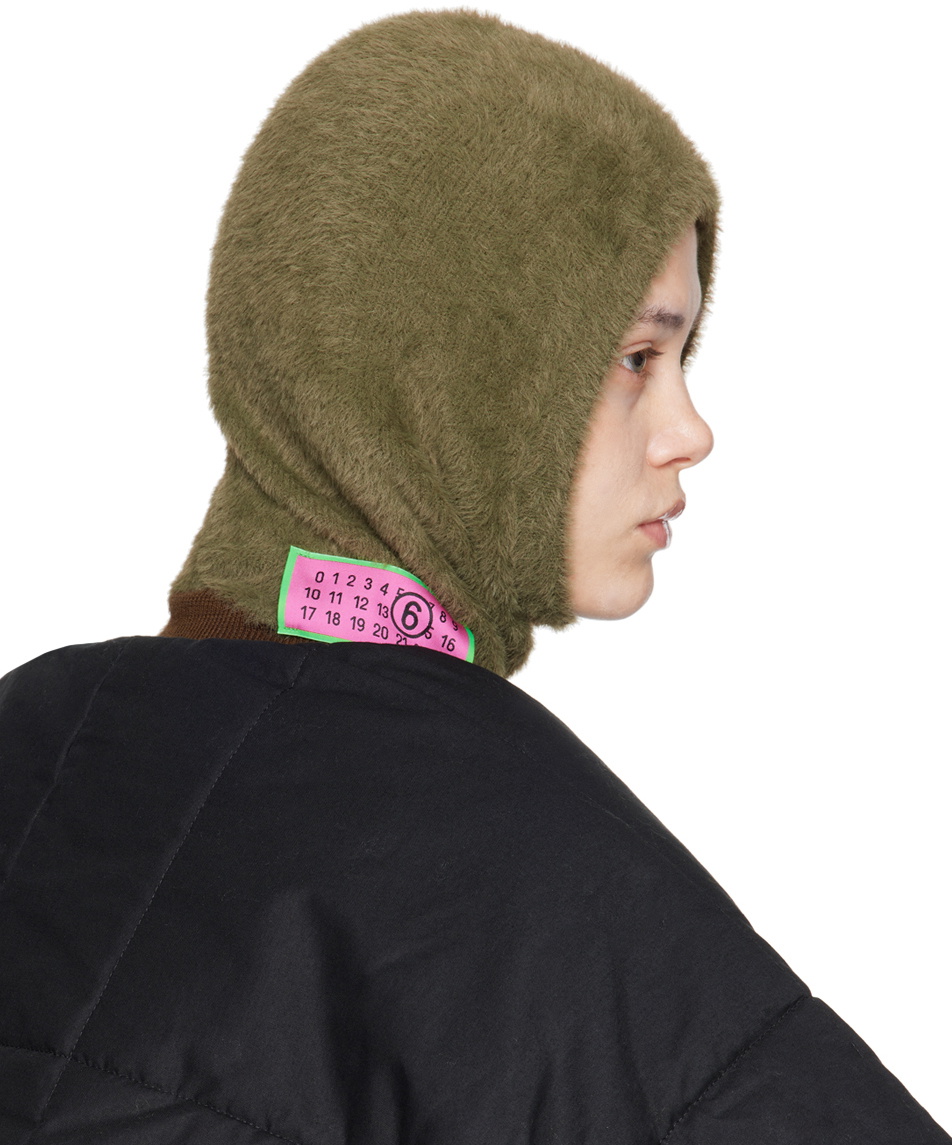 MM6 Maison Margiela Khaki Furry Worn Out Intarsia Balaclava