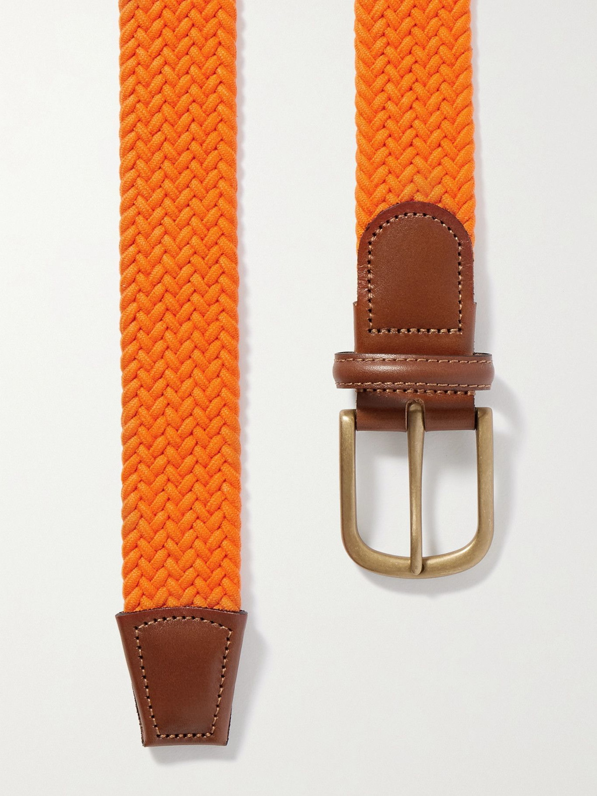 ANDERSON & SHEPPARD - 3.5cm Leather-Trimmed Woven Belt - Orange Anderson &  Sheppard