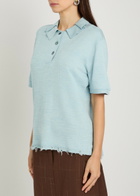 Tory Burch Distressed Silk-blend Polo top Light Blue