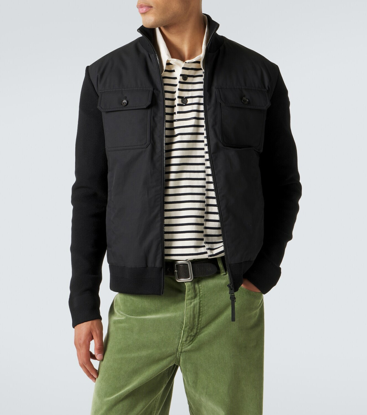 Moncler Virgin wool and suede zip-up down cardigan