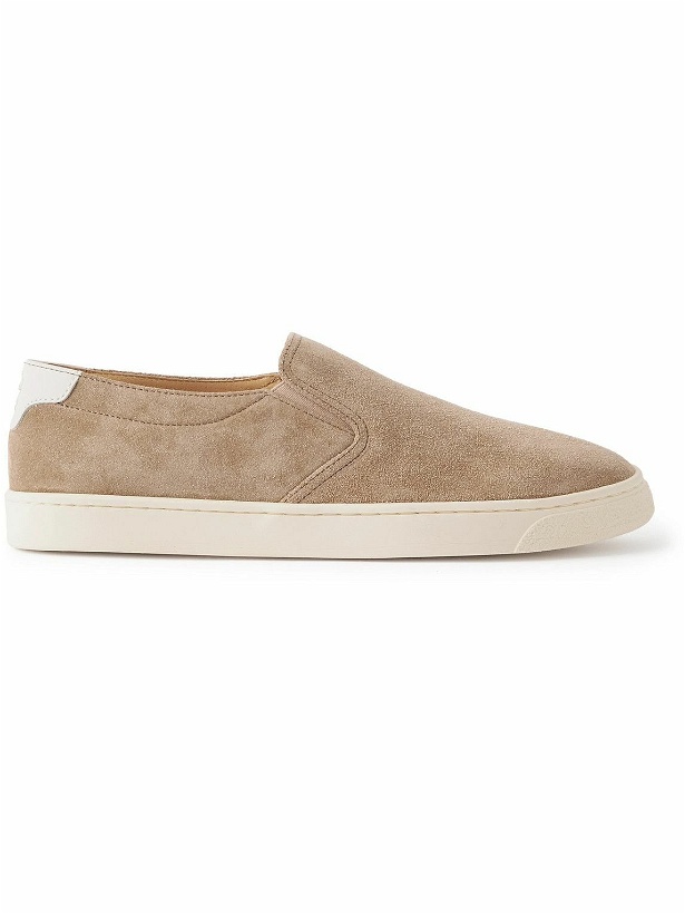 Photo: Brunello Cucinelli - Leather-Trimmed Suede Slip-On Sneakers - Neutrals