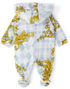 Versace Baby Blue Terrycloth Barocco Argyle Bodysuit