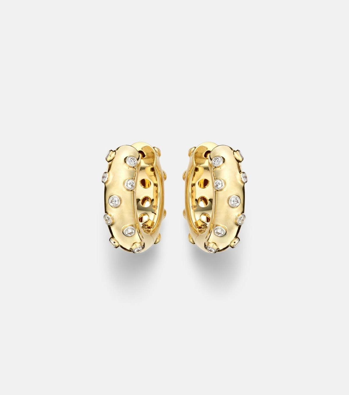 Yvonne Léon Plumetis 9kt gold hoop earrings with diamonds