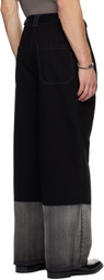 YOKE Black Laser Processed Wide-Leg Buggy Jeans