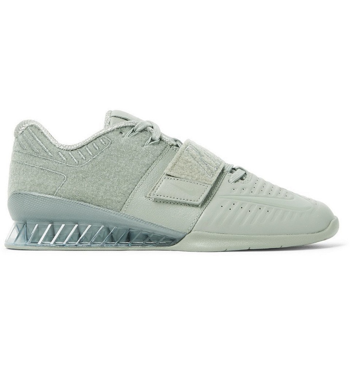 Photo: Nike Training - Romaleos 3 XD Patch Faux Leather and Velcro Sneakers - Gray green