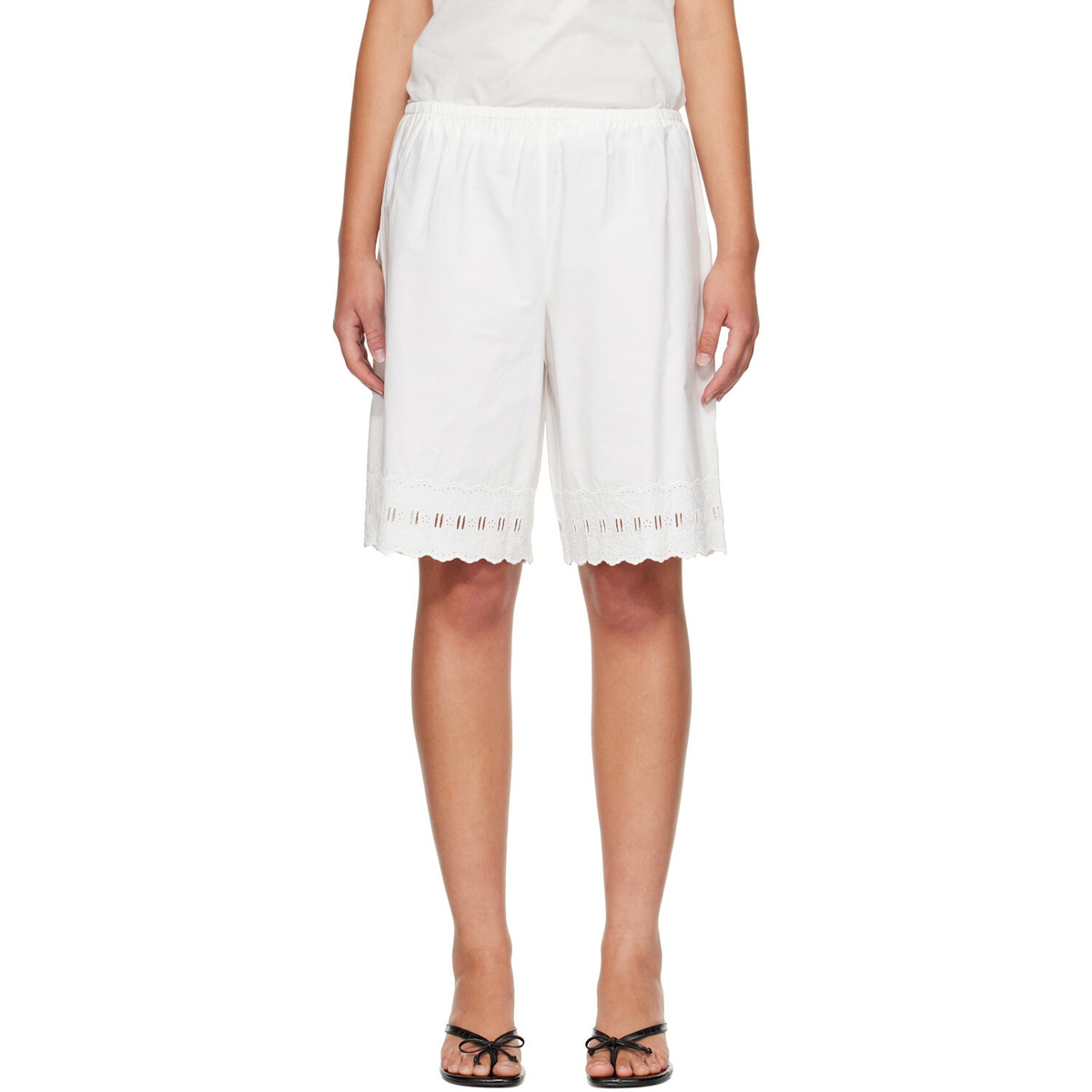 Sandy Liang White Pepita Shorts