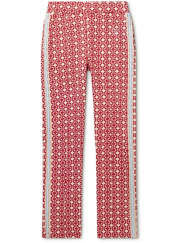 Photo: Wales Bonner - Power Straight-Leg Crochet-Trimmed Organic Cotton-Jacquard Track Pants - Red